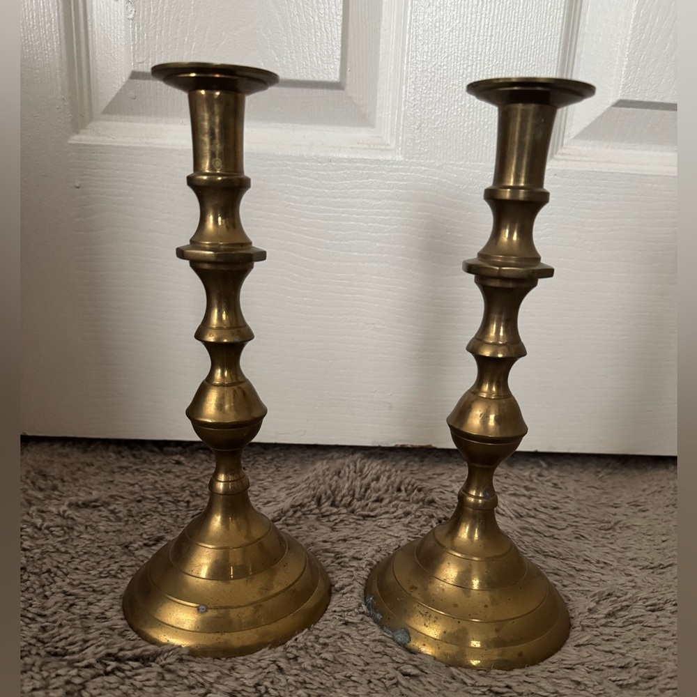 Vintage 10in Solid Brass Candle Stick Holders Made in India— Set of 2